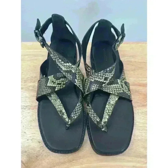 Vince Morris Strappy Leather Snake Skin Pattern Flat Sandals Militaire Color 9.5 - Picture 4 of 9